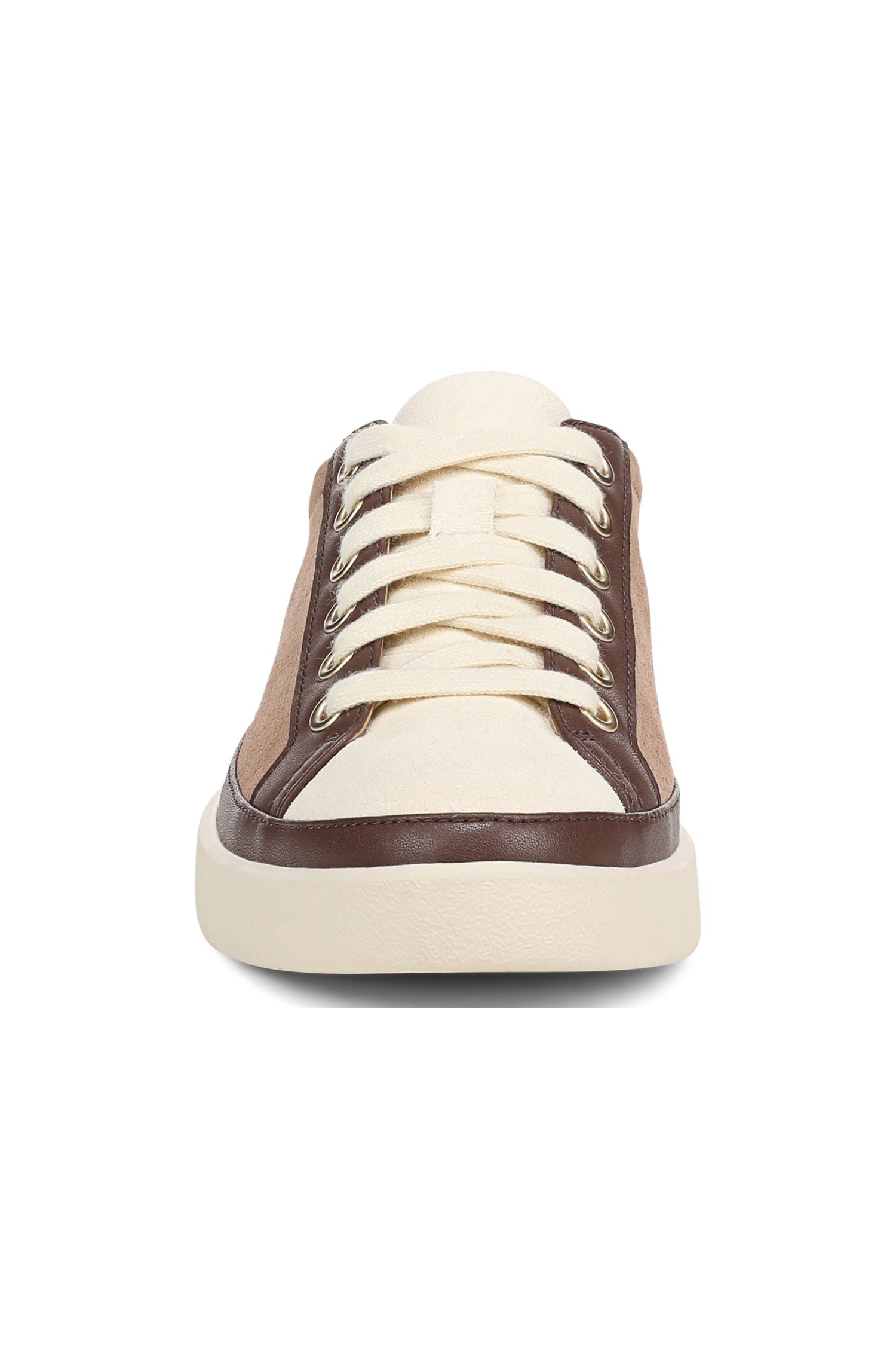 Front view of Vionic Essence Lace-Up Fashion Sneaker - Style Winny in desert sand multi