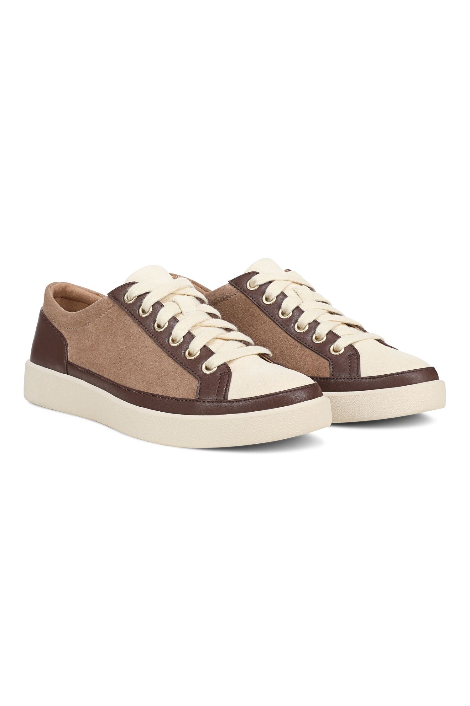 Pair view of Vionic Essence Lace-Up Fashion Sneaker - Style Winny in desert sand multi