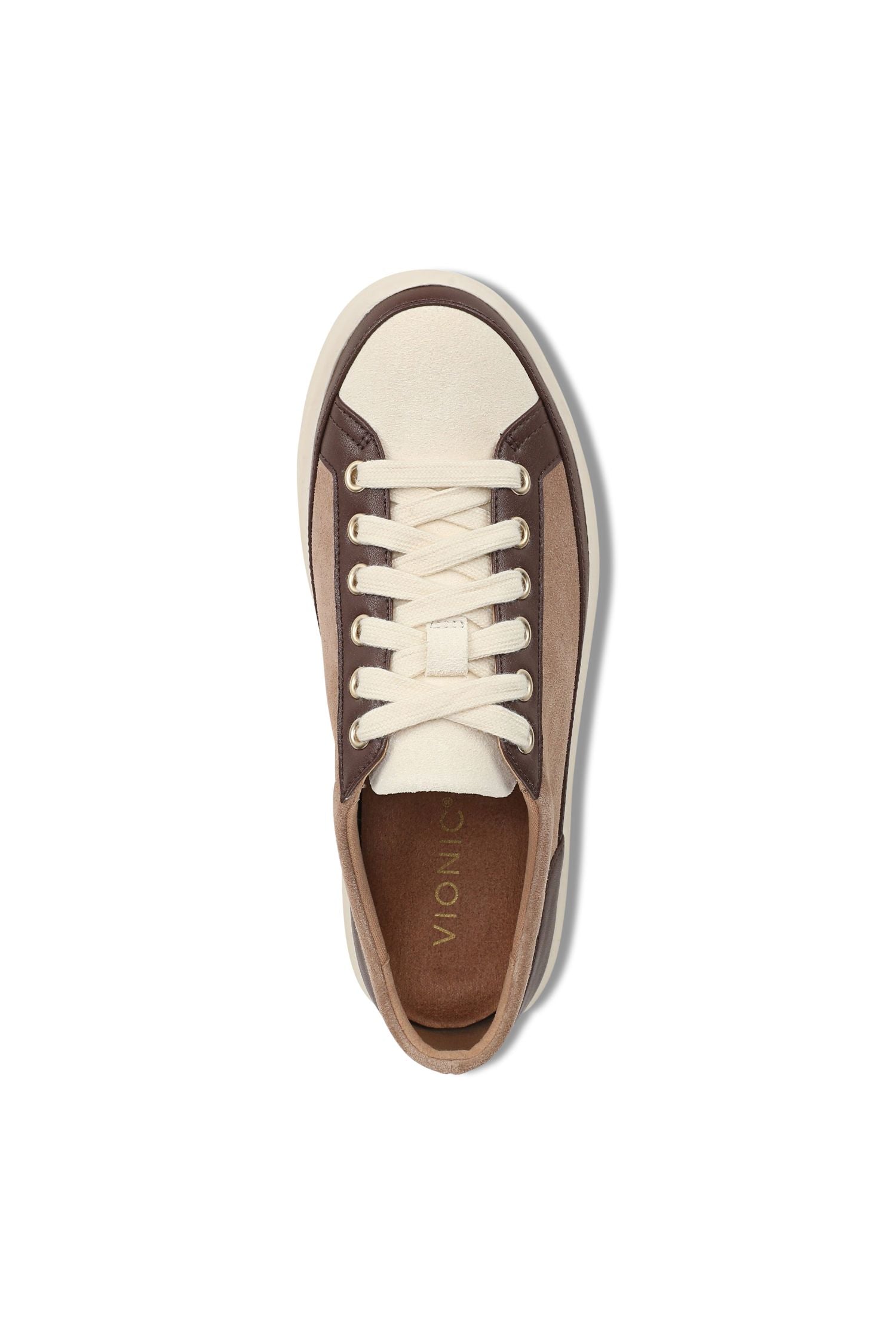 Top view of Vionic Essence Lace-Up Fashion Sneaker - Style Winny in desert sand multi