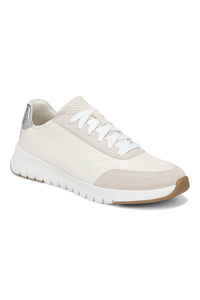 Outside angle view of Vionic Uptown Sneaker in ivory & silver