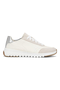 Outside view of Vionic Uptown Sneaker in ivory & silver