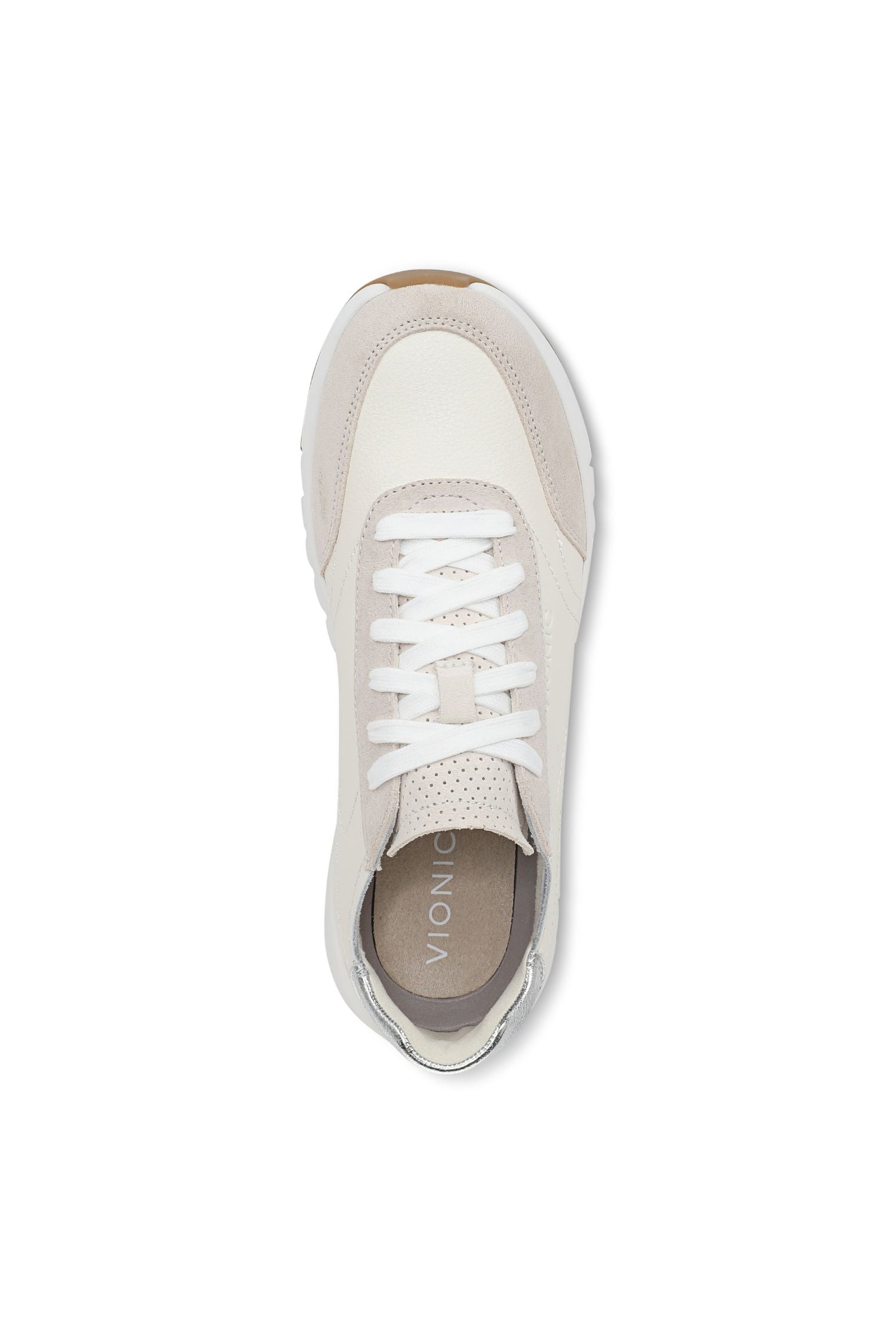 Top view of Vionic Uptown Sneaker in ivory and silver