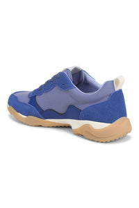 Back angle view of Vionic Walk Slim Glide Sneaker in blue