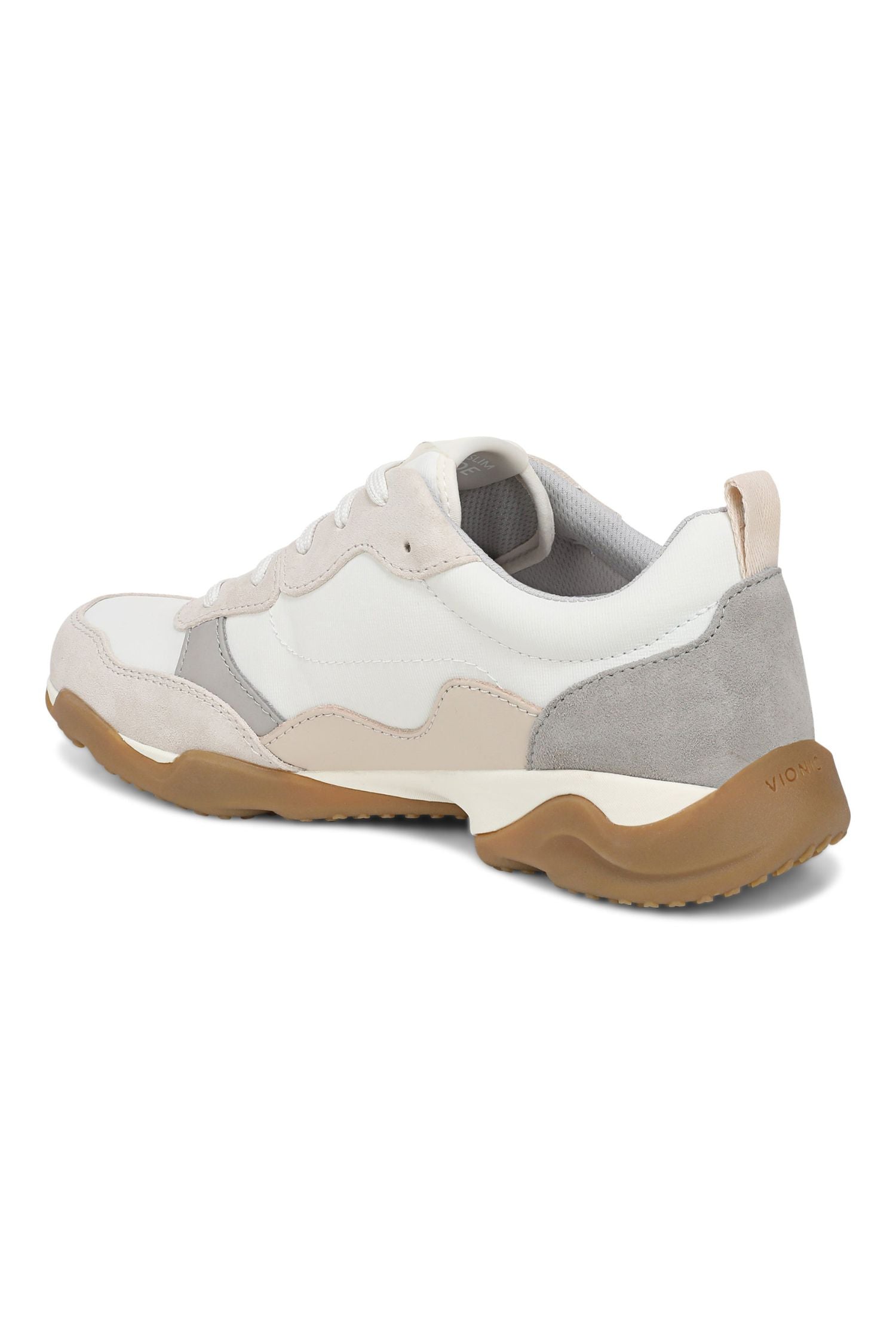 Back angle view of Vionic Walk Slim Glide Sneaker in ivory