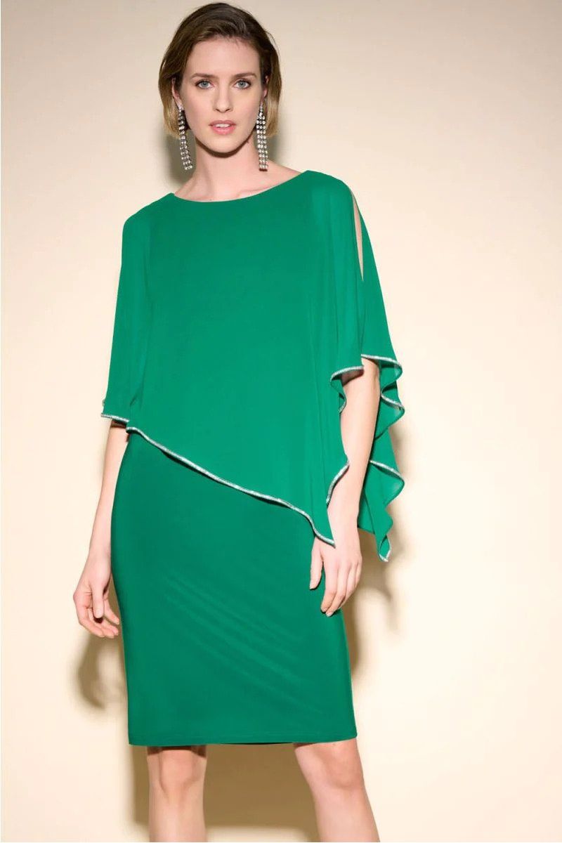 Joseph Ribkoff Signature Chiffon Overlay Dress - Style 223762, true emerald
