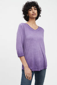 FDJ 3/4 Sleeve V-Neck Top - Style 1521756, front, purple
