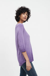 FDJ 3/4 Sleeve V-Neck Top - Style 1521756, side, purple