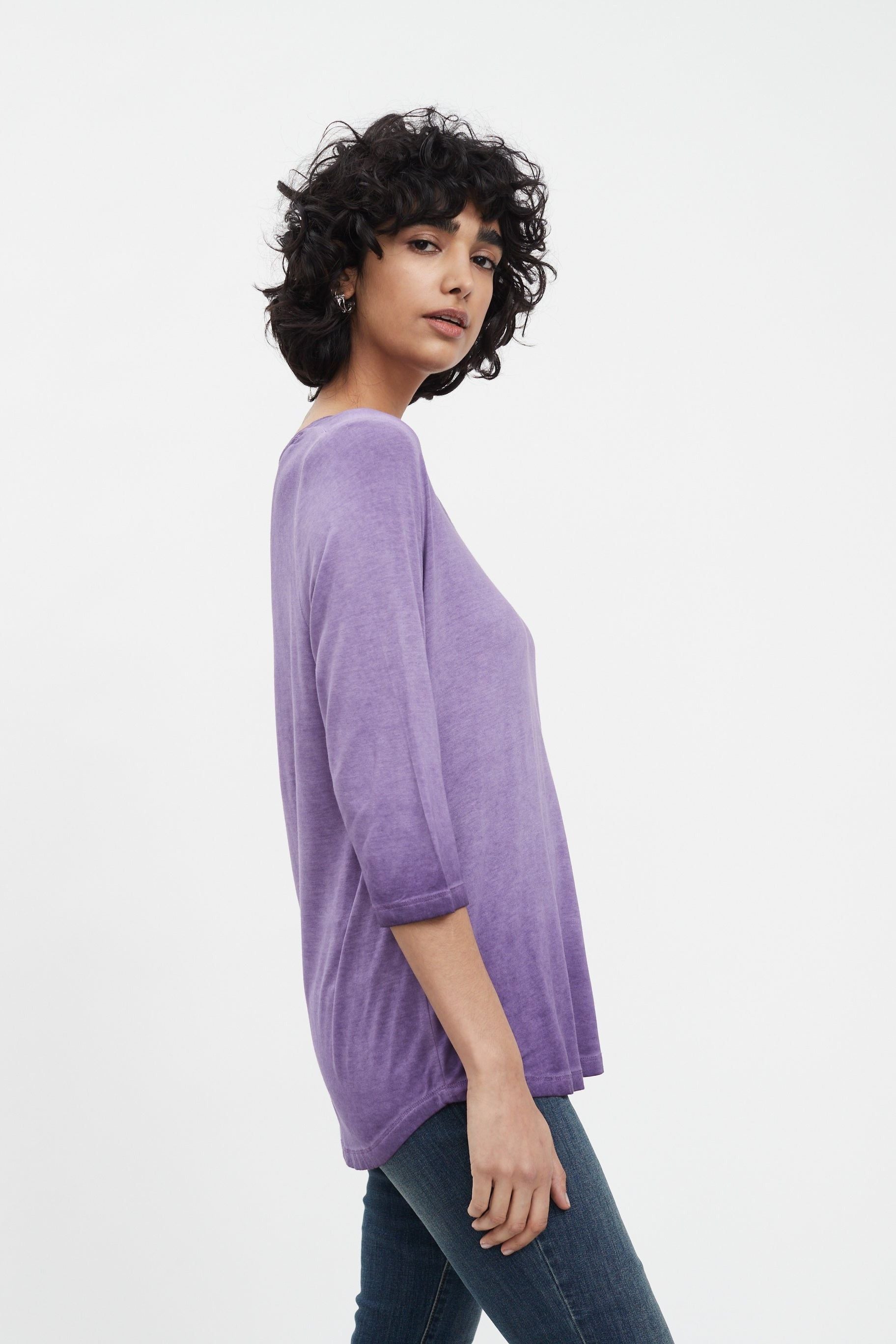 FDJ 3/4 Sleeve V-Neck Top - Style 1521756, side, purple