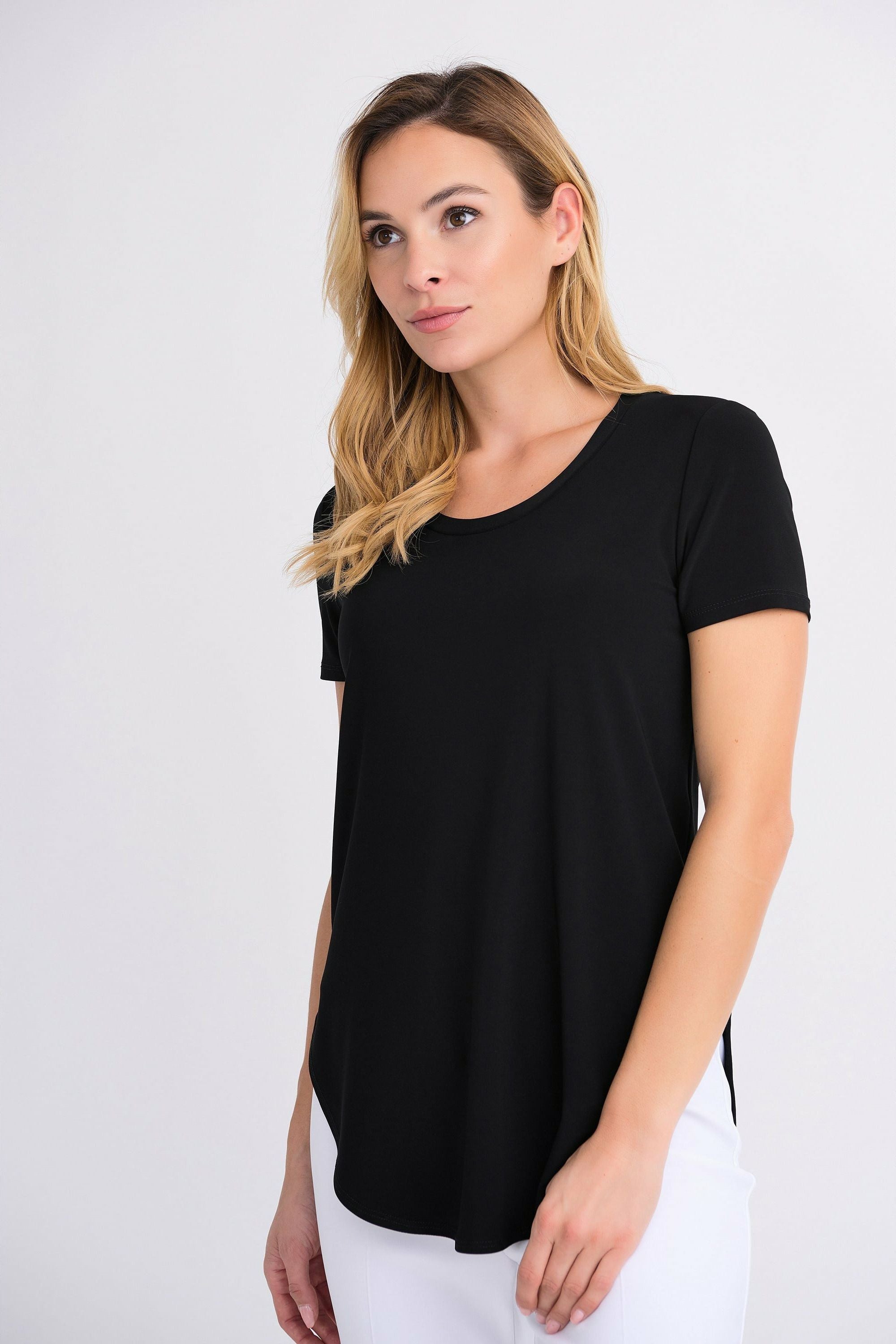 Joseph Ribkoff Rounded Hem Tunic Tee - Style 183220, black, front