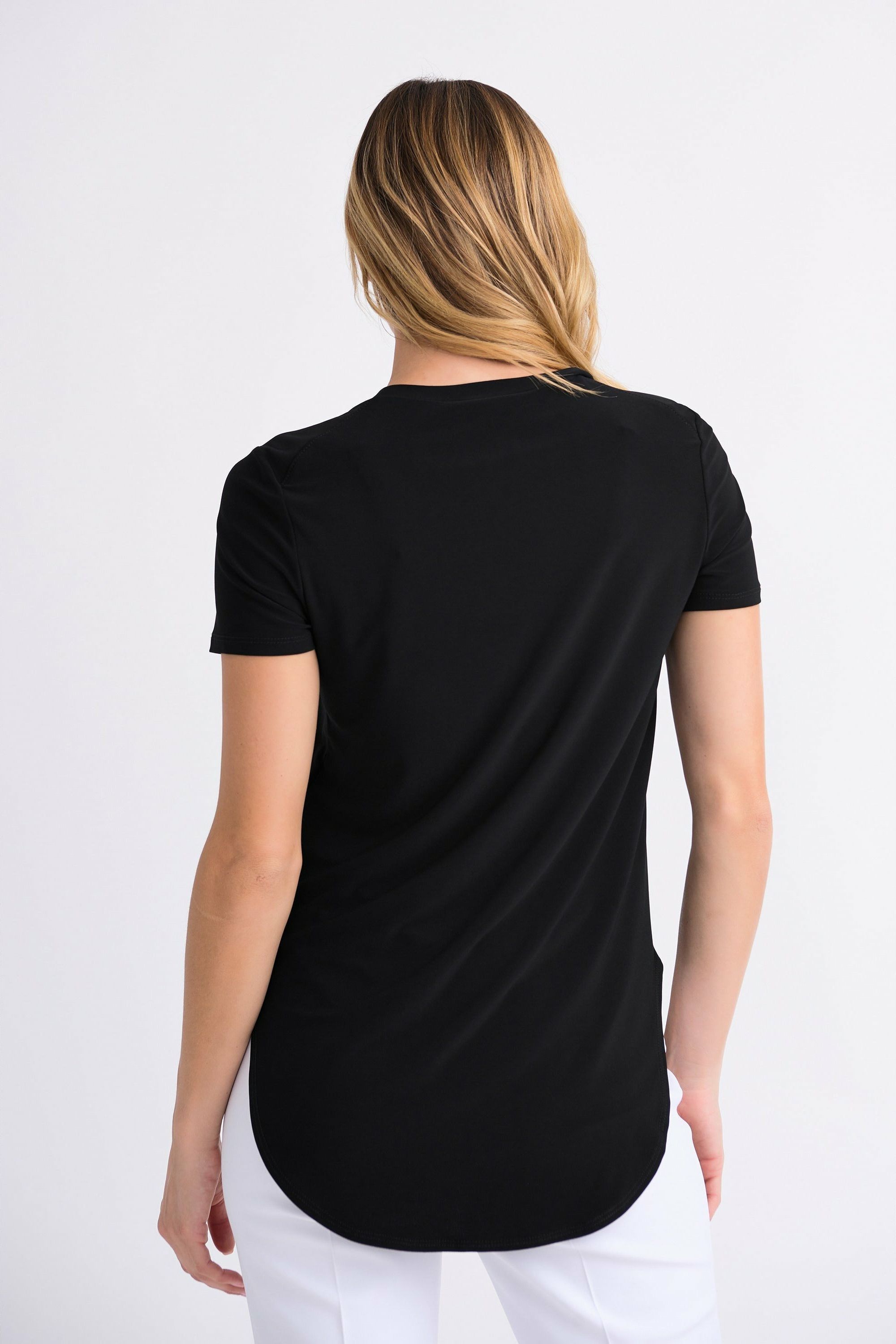 Joseph Ribkoff Rounded Hem Tunic Tee - Style 183220, black, back