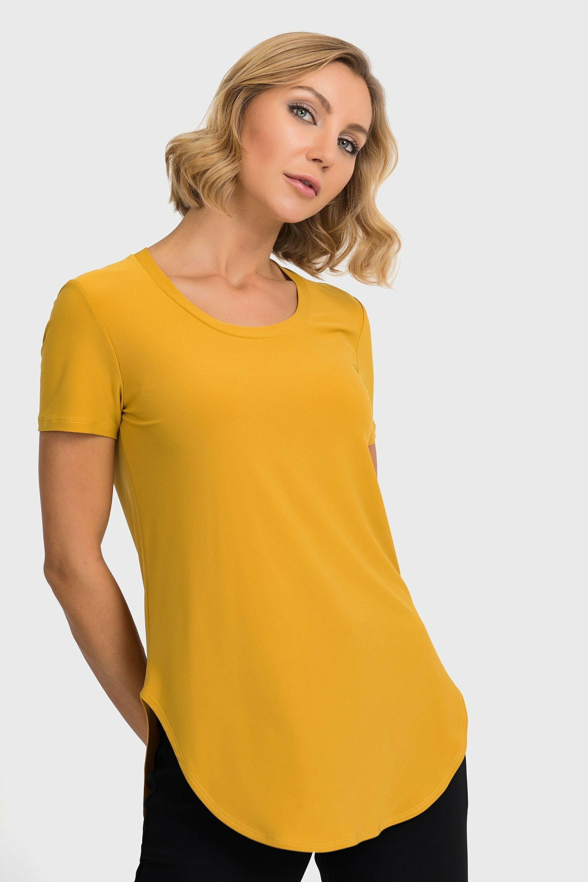 Joseph Ribkoff Rounded Hem Tunic Tee - Style 183220, aspengold, front