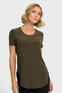 Joseph Ribkoff Rounded Hem Tunic Tee - Style 183220, safari, front