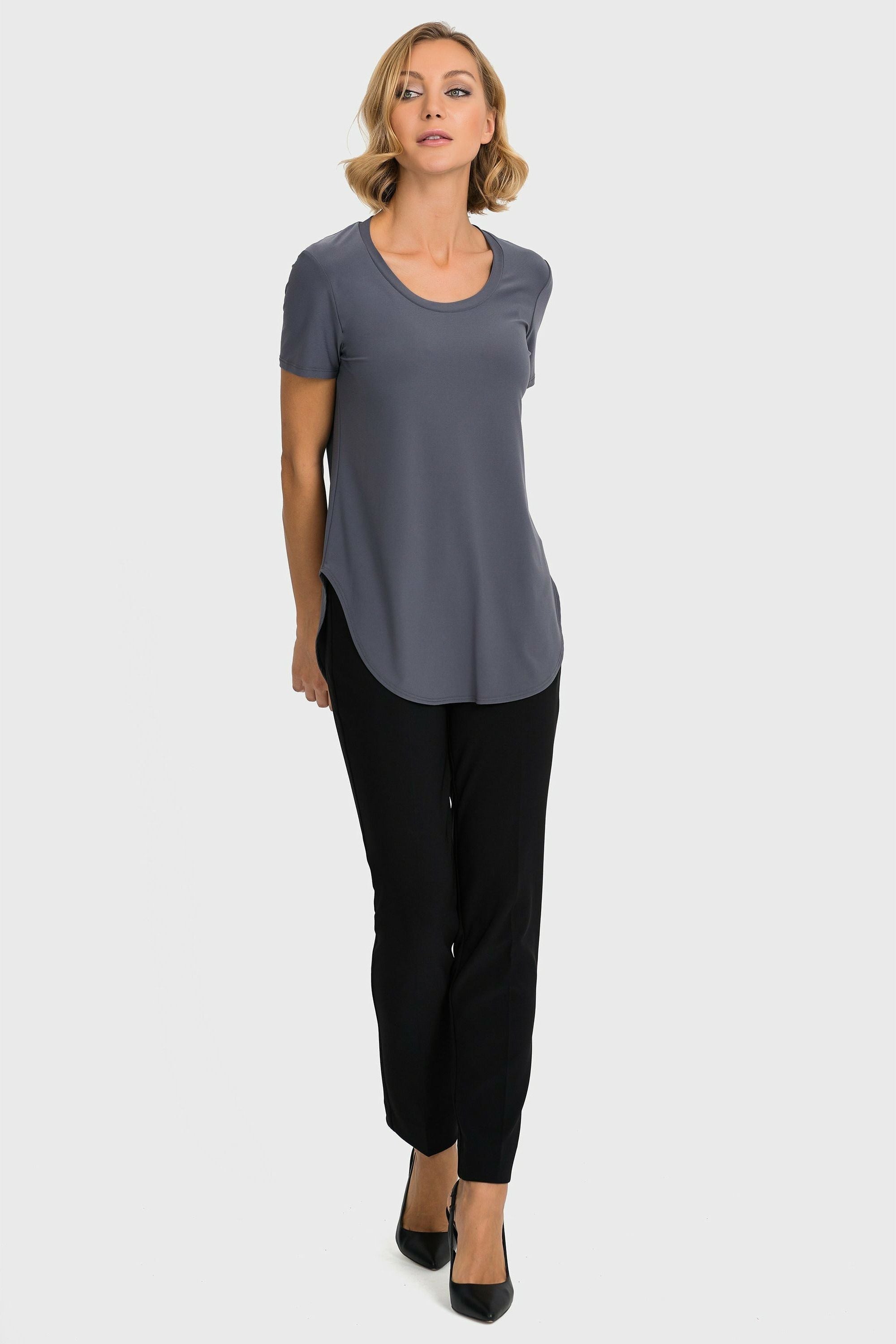 Joseph Ribkoff Rounded Hem Tunic Tee - Style 183220, smokey grey, full view