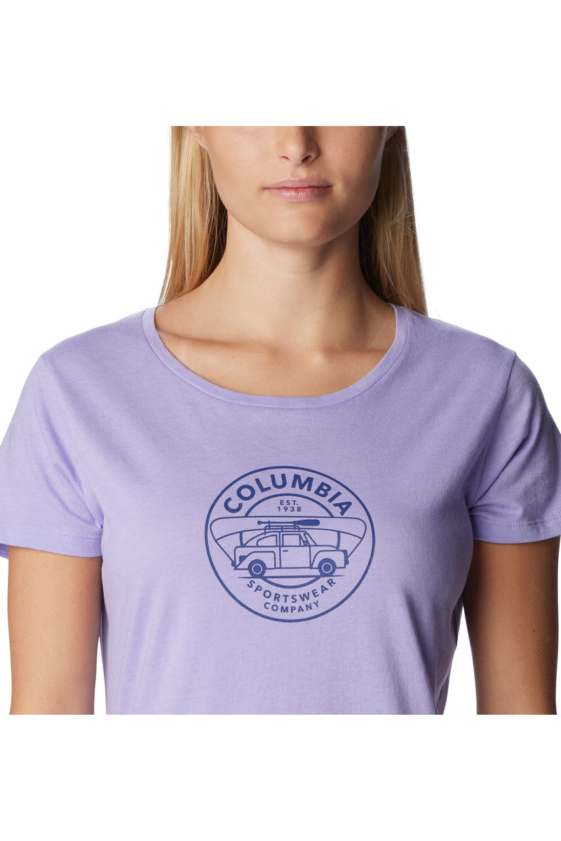 Columbia Daisy Days Graphic T-Shirt - Style 1934591, front closeup, frosted purple