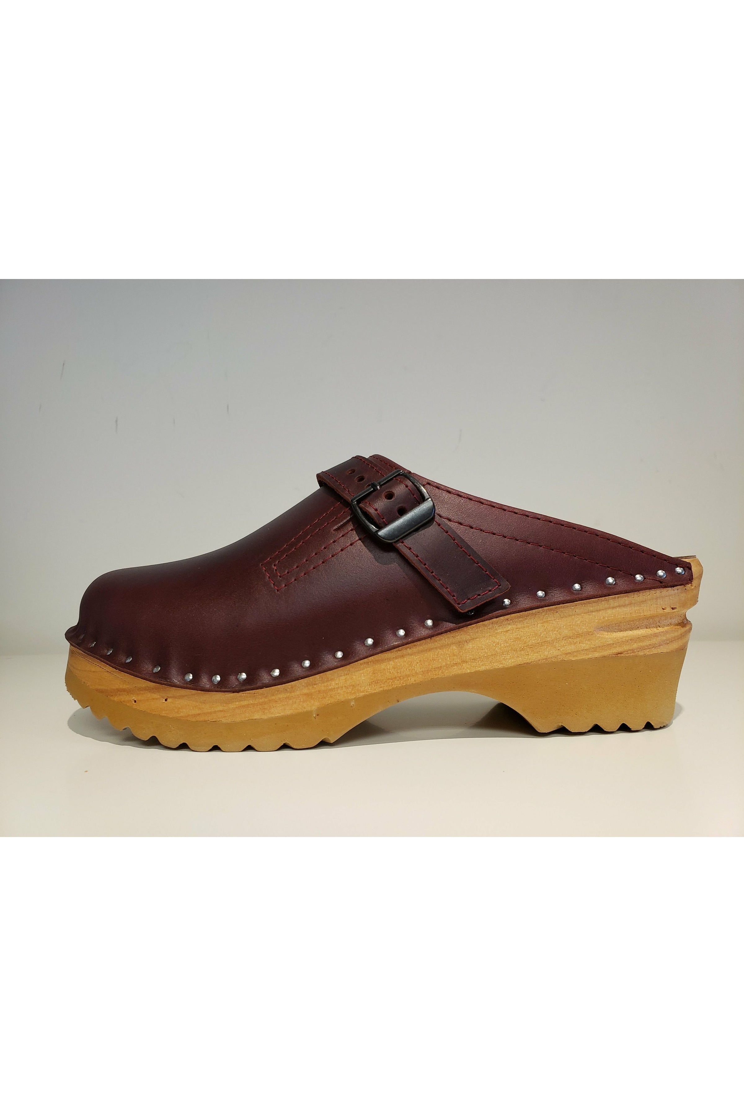 Troentorp Raphael Clog with Adjustable Strap, side, bordeaux