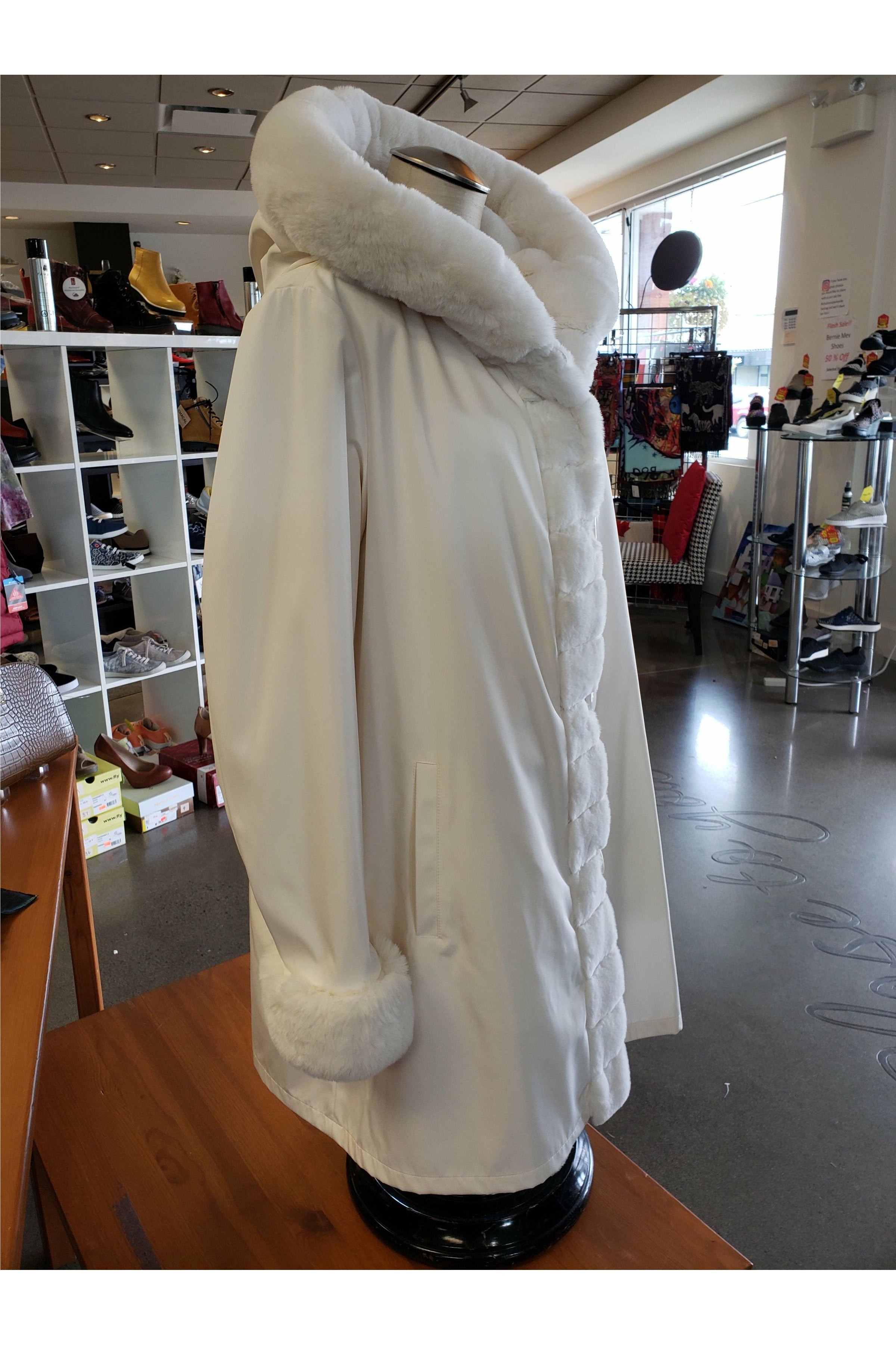 Niki Jones Reversible Coat - Style K4129RI-164, side, ivory nylon