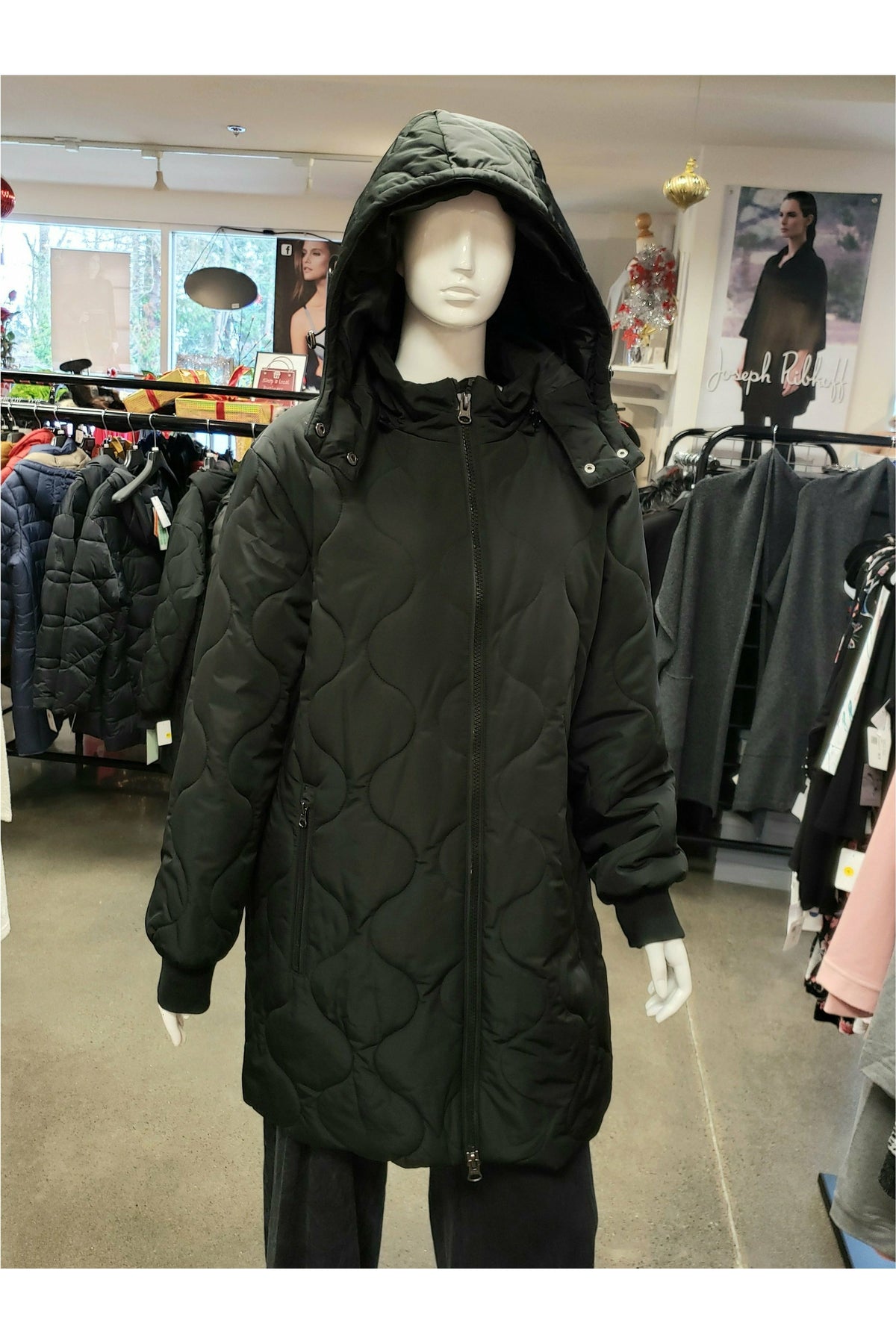 Etage Cocoon Quilted Coat with Hood - Style E1134RI, front
