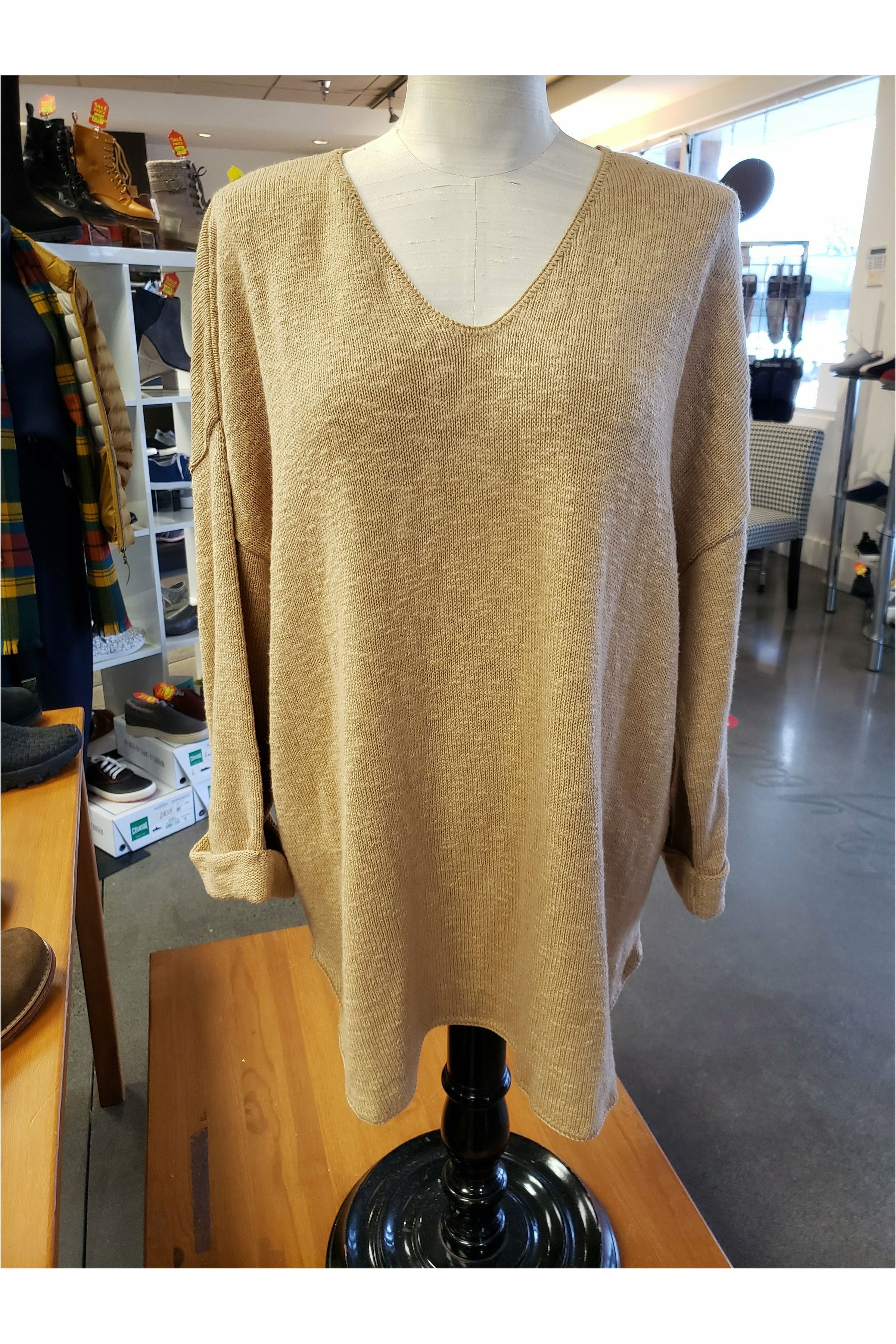 Avalin V-Neck Tunic Sweater - Style N9079, front, camel