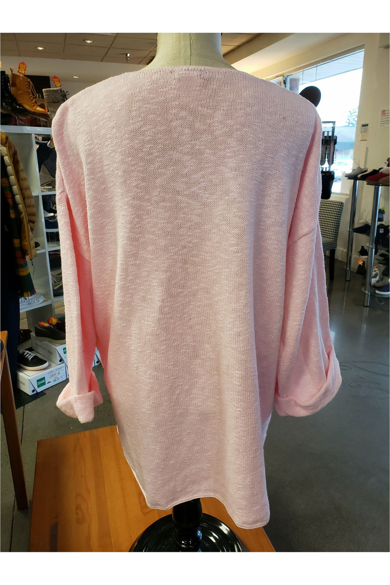 Avalin V-Neck Tunic Sweater - Style N9079, back, pink