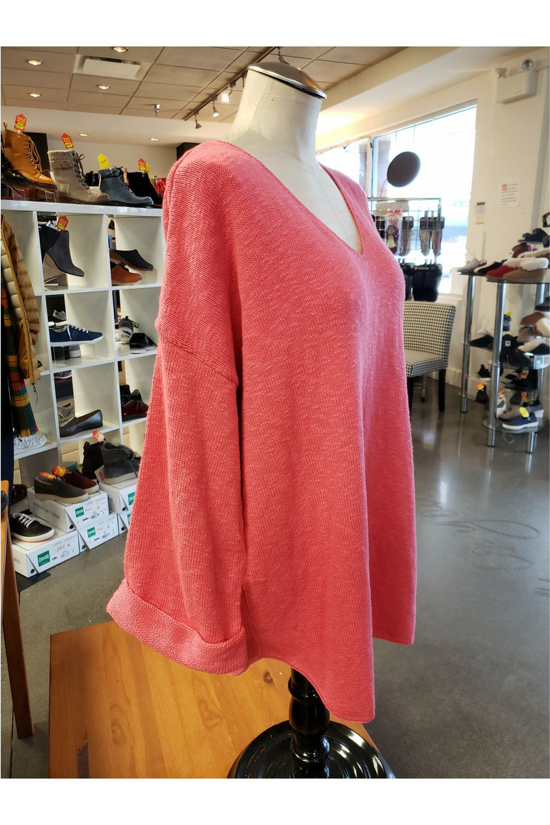 Avalin V-Neck Tunic Sweater - Style N9079, side, coral