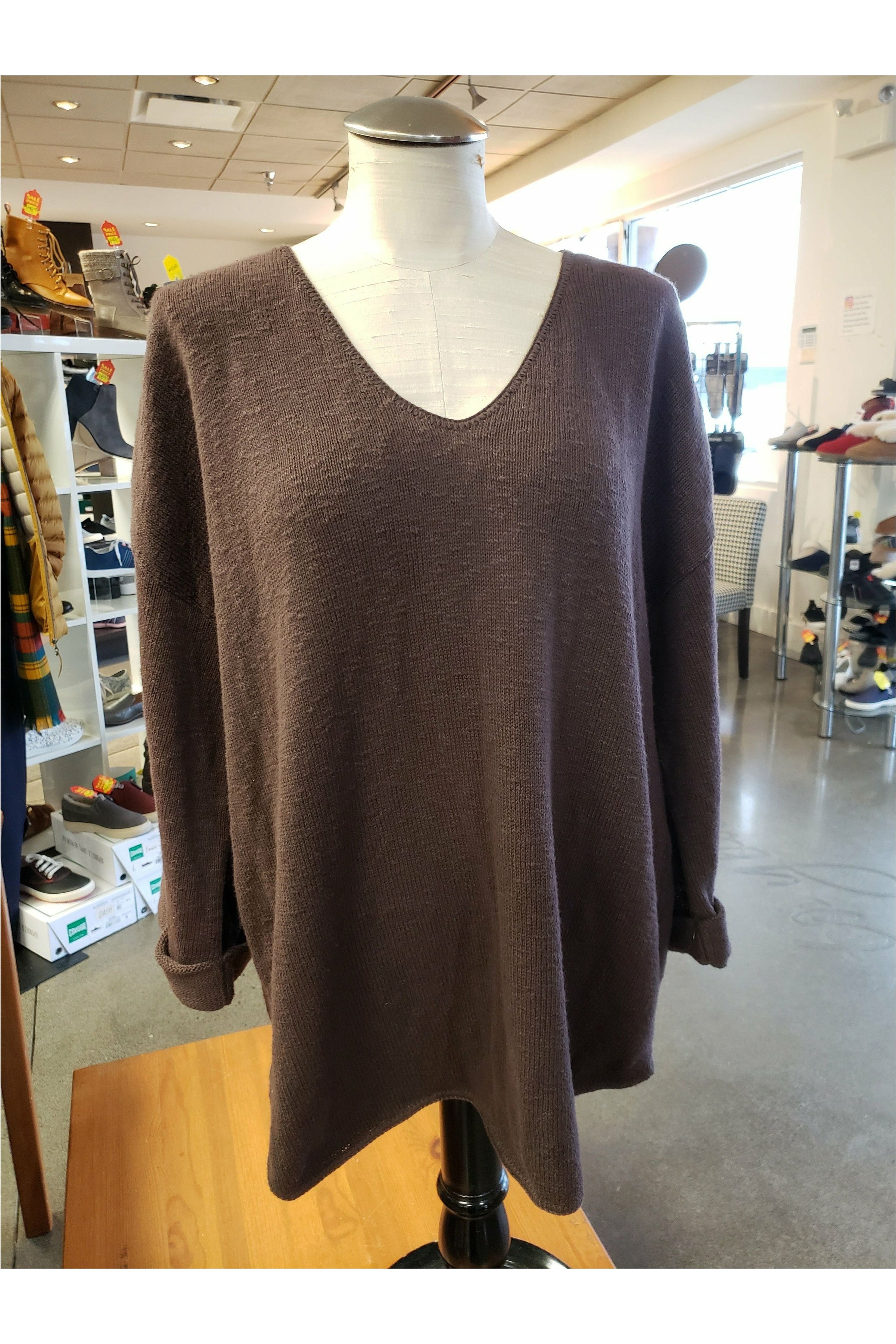 Avalin V-Neck Tunic Sweater - Style N9079, front, espresso