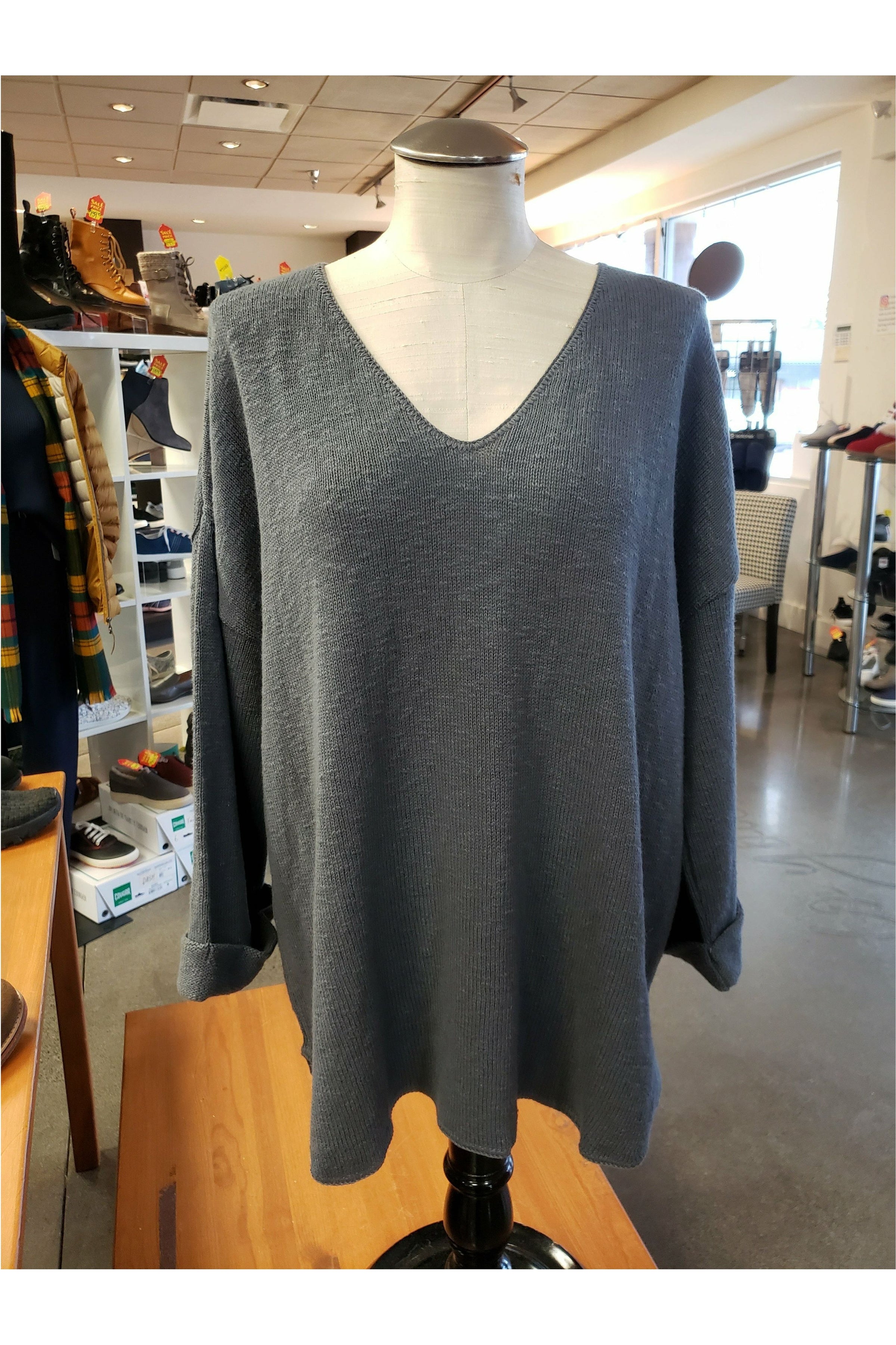 Avalin V-Neck Tunic Sweater - Style N9079, front, charcoal