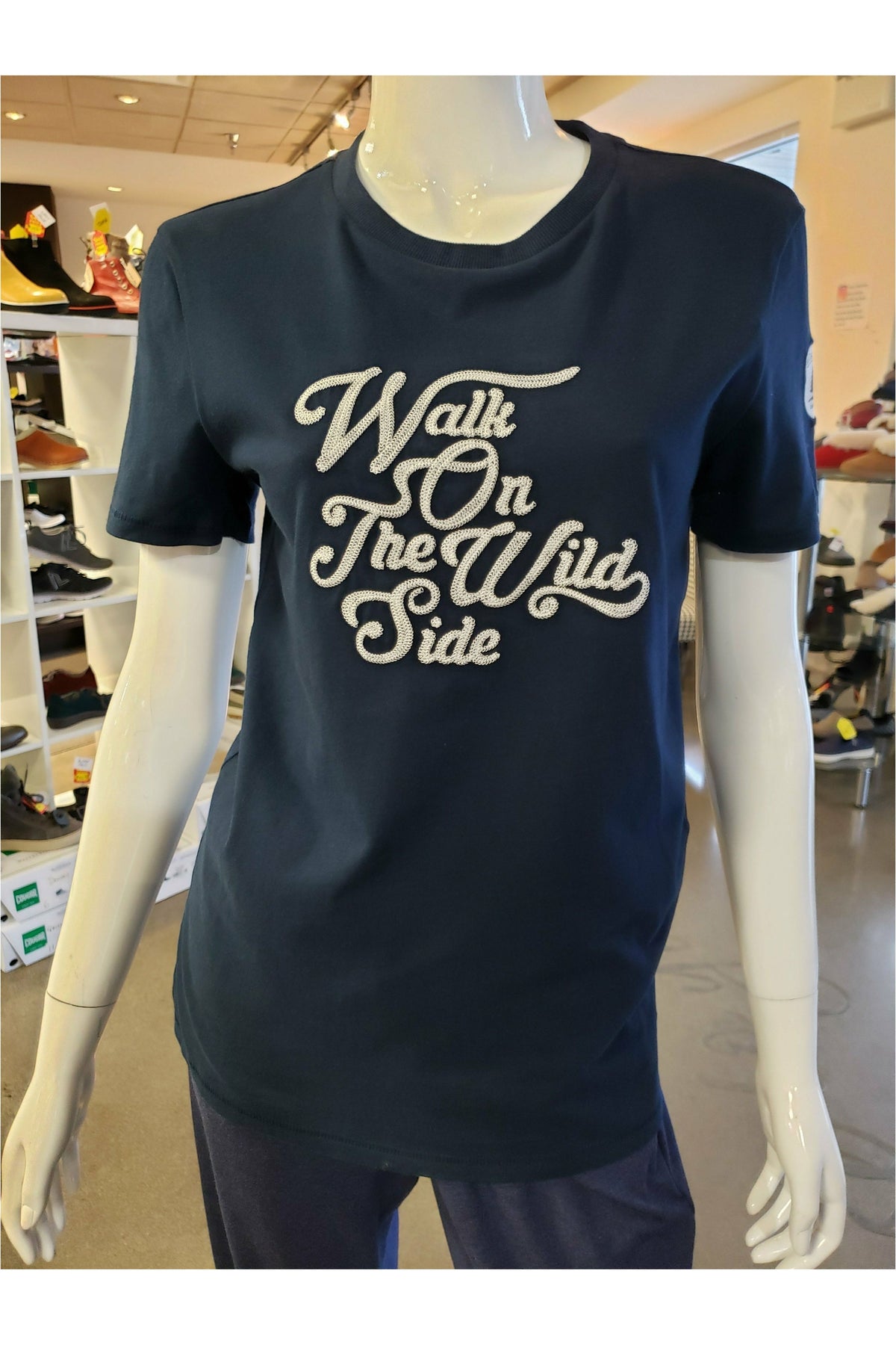 Wanakome Holly "Walk On The Wilde Side" T-Shirt - Style 5115. front, navy