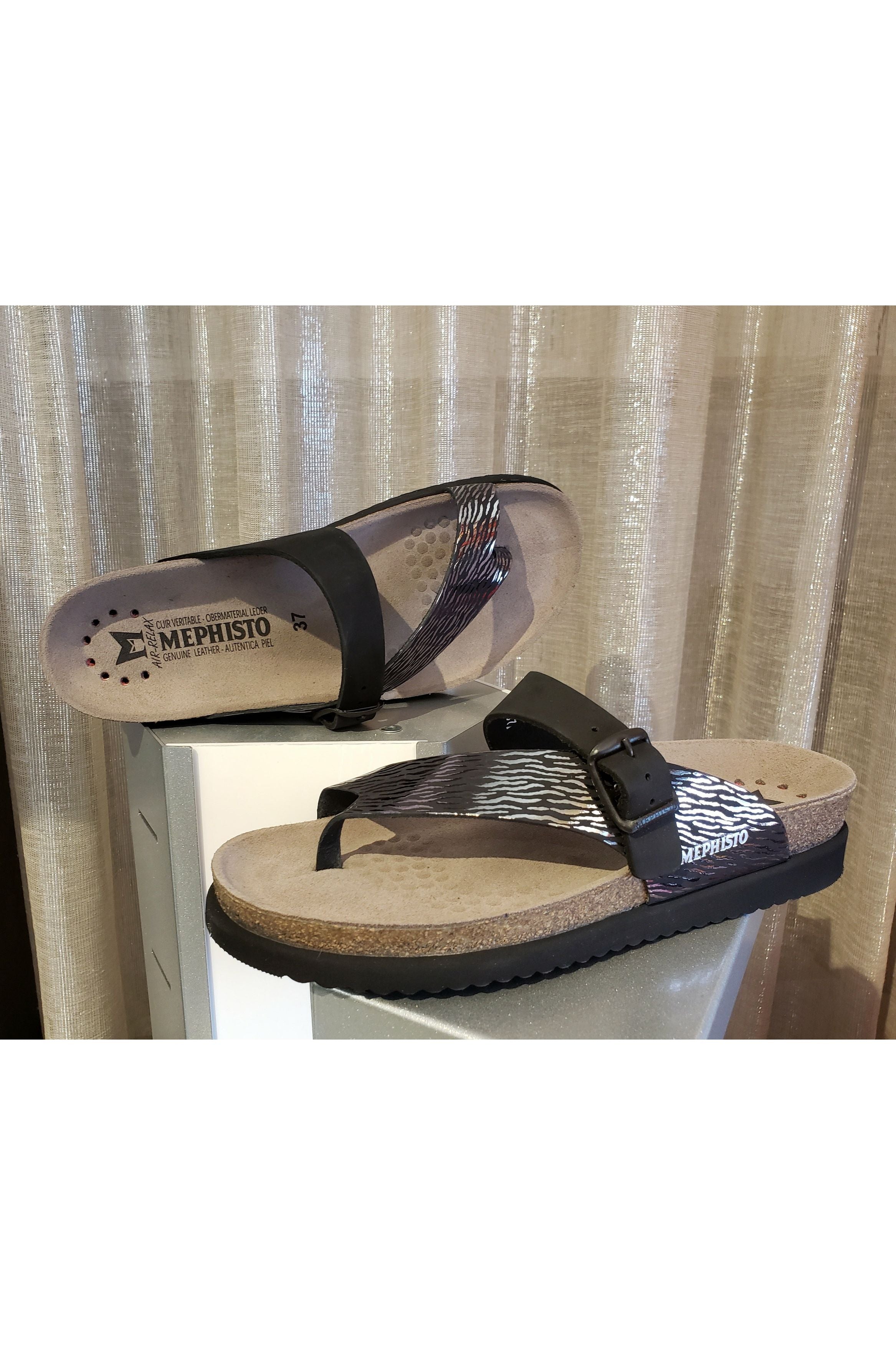 Mephisto Flat Toe Post Sandal - Style Helen Mix, zebra pair
