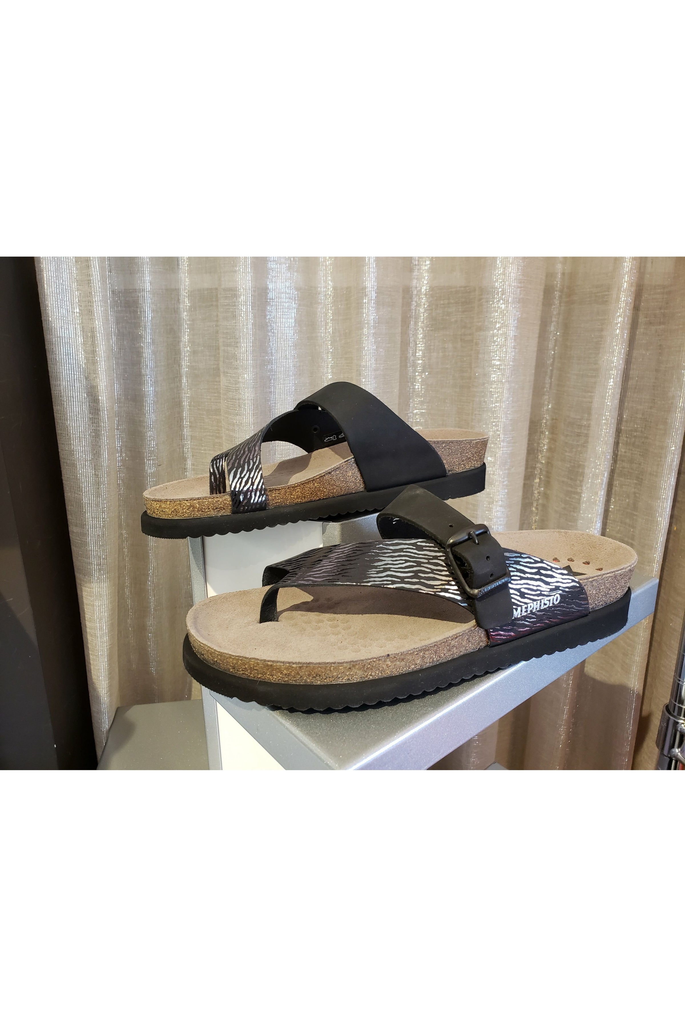 Mephisto Flat Toe Post Sandal - Style Helen Mix, zebra pair2