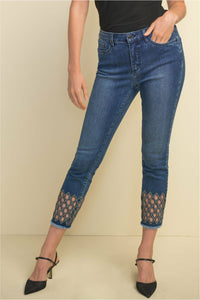 Joseph Ribkoff Lattice Cropped Jeans - Style 211967, front