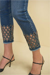 Joseph Ribkoff Lattice Cropped Jeans - Style 211967, hem