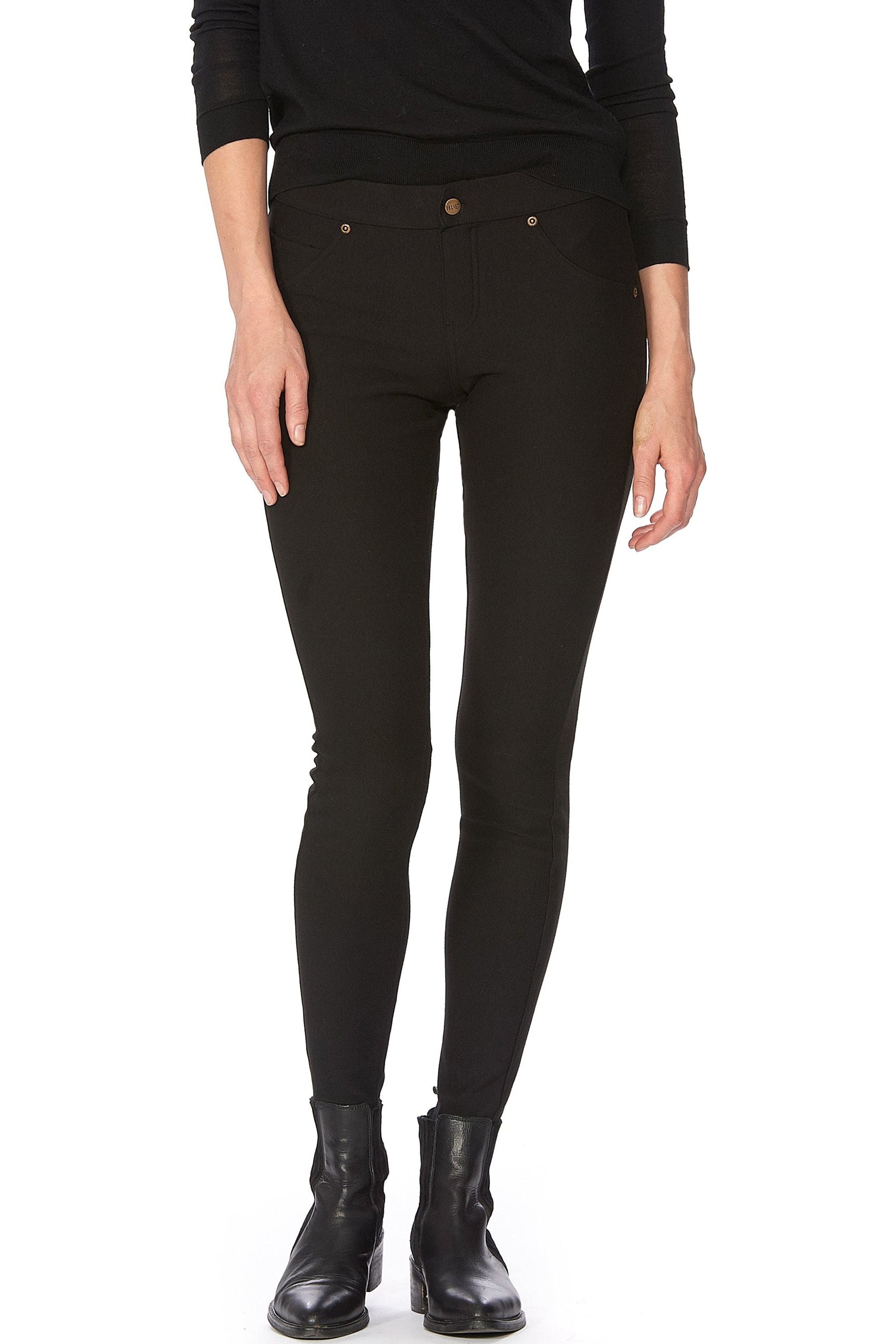 HUE Fleece-Lined Denim Leggings - Style 21254, front, black