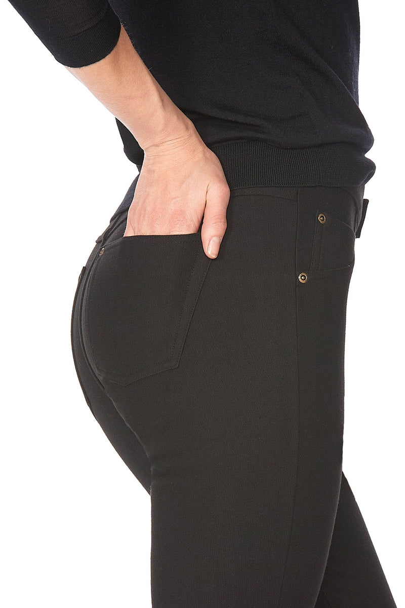 HUE Fleece-Lined Denim Leggings - Style 21254, back pocket, black