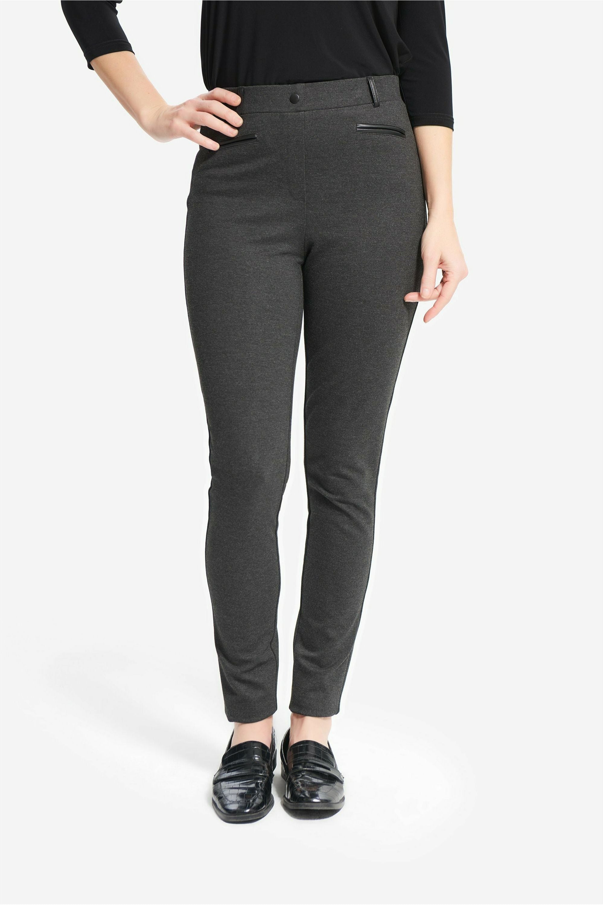 Joseph Ribkoff Faux Leather Detail Pants - Style 214249, front