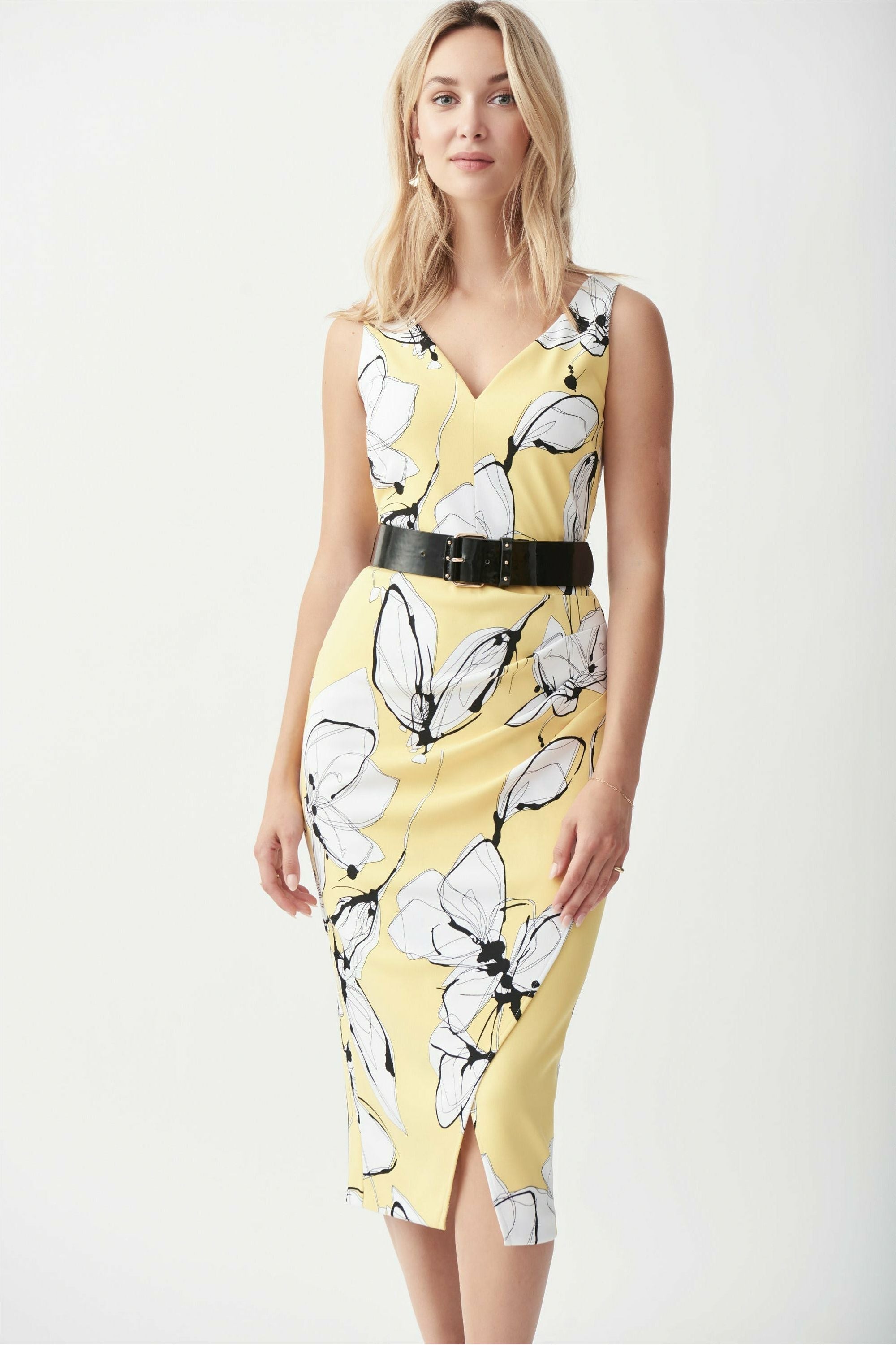 Joseph Ribkoff Sleeveless Dress with Belt - Style 221055, front