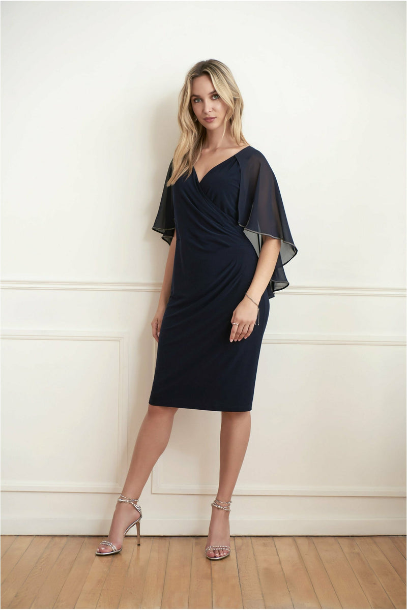 Joseph Ribkoff Cape Dress - Style 221353, frontJoseph Ribkoff Cape Dress - Style 221353, front, midnight blue