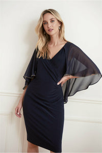 Joseph Ribkoff Cape Dress - Style 221353, front2, midnight blue