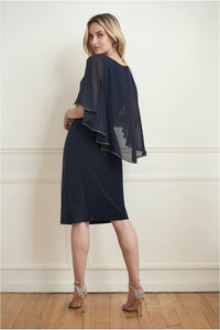 Joseph Ribkoff Cape Dress - Style 221353, back, midnight blue