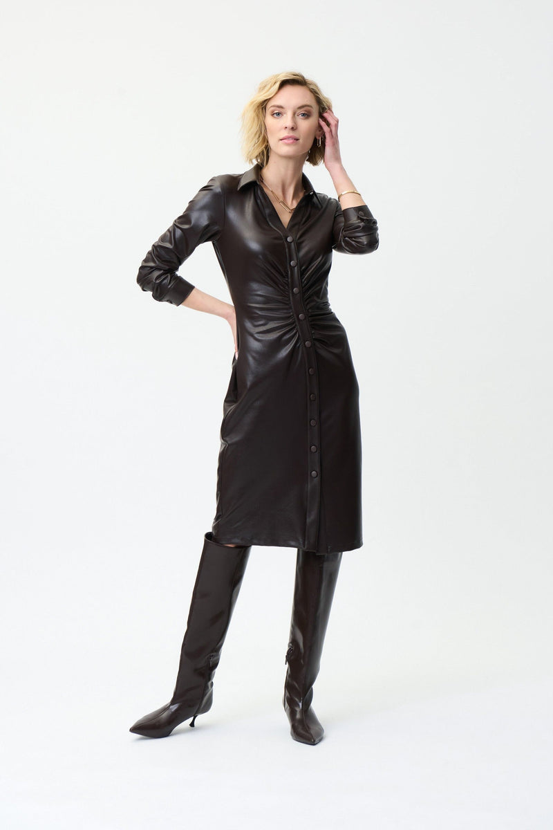 Joseph Ribkoff Faux Leather Shirt Dress - Style 224097, front