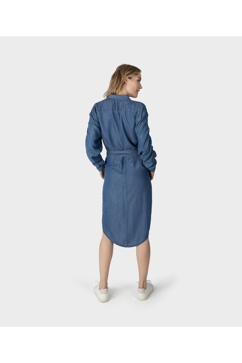 Sandwich Denim Shirt Dress with Tie Belt - Style 23001974, back