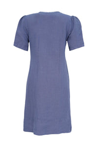 Dolcezza Short Sleeve Linen Dress - Style 23166, back, navy