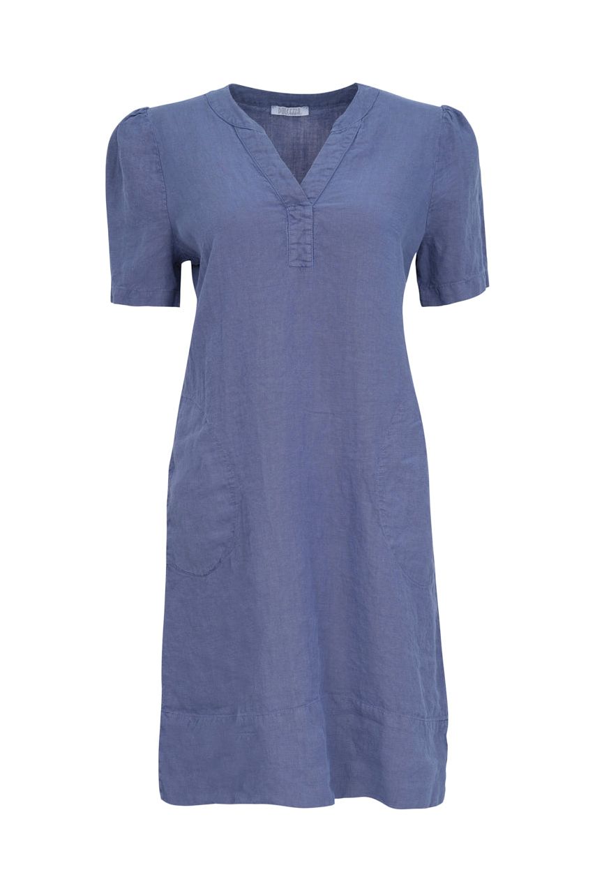 Dolcezza Short Sleeve Linen Dress - Style 23166, front, navy