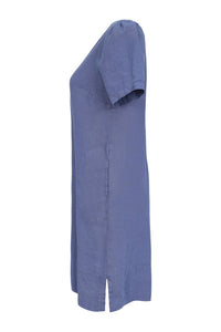 Dolcezza Short Sleeve Linen Dress - Style 23166, side, navy