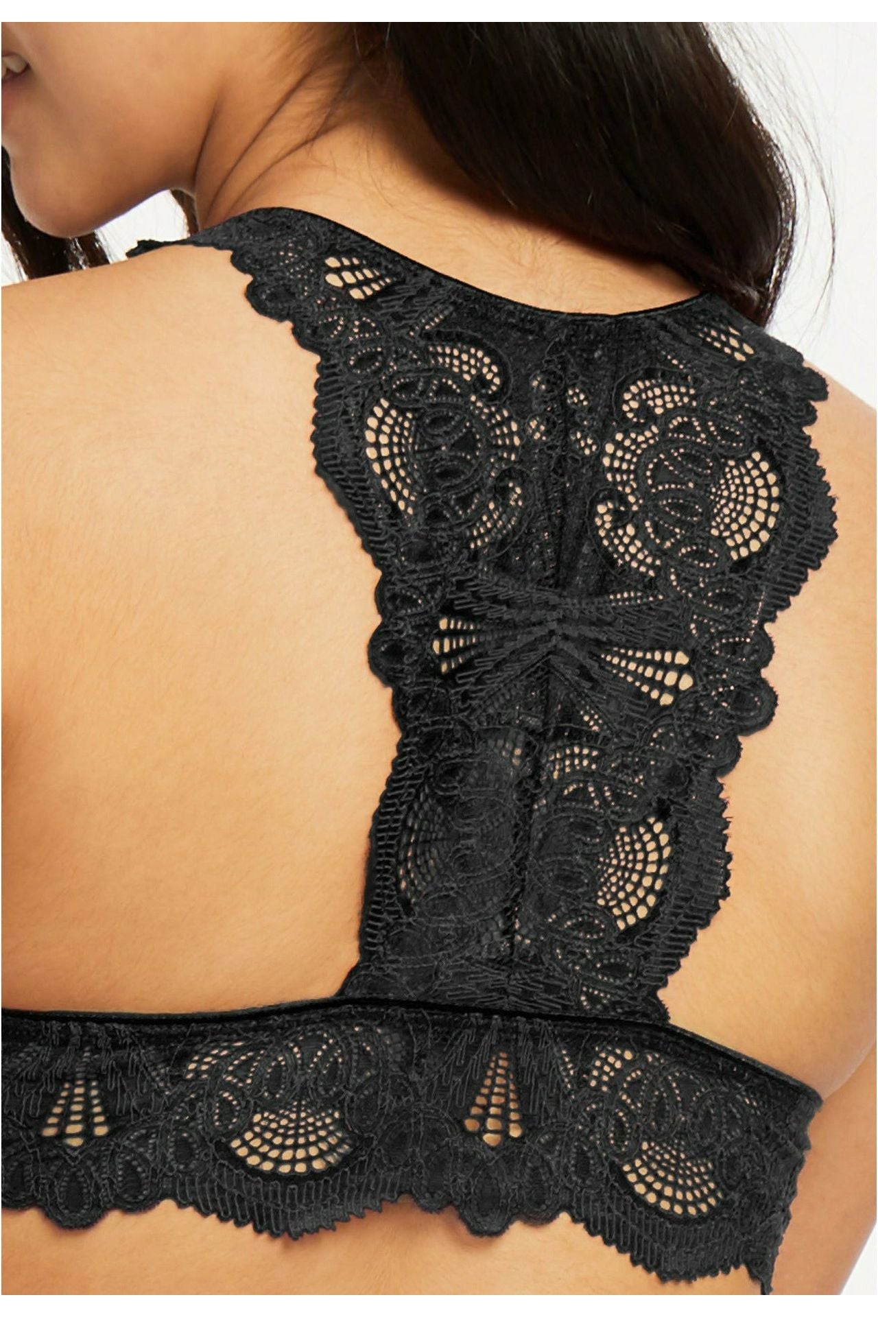 Fleur't Lace T-Back Belle Epoque Bralette - Style 612, back closeup, black