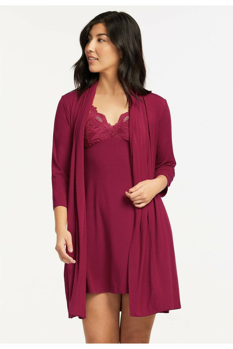 Fleur't Iconic Robe with Silk Ties - Style 620, front2, sangria