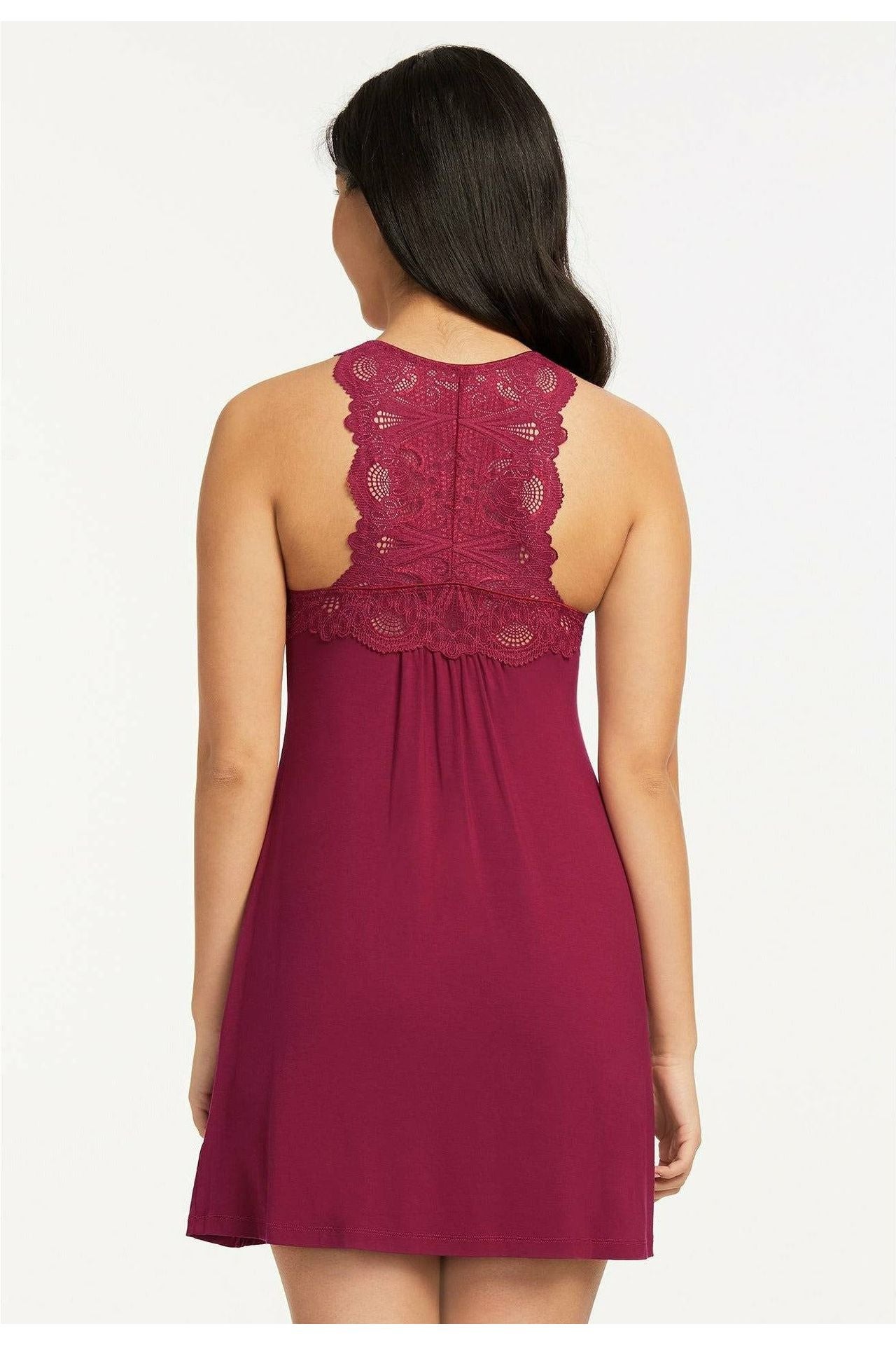 Fleur't Belle Epoque Lace T-Back Chemise - Style 630, back, sangria