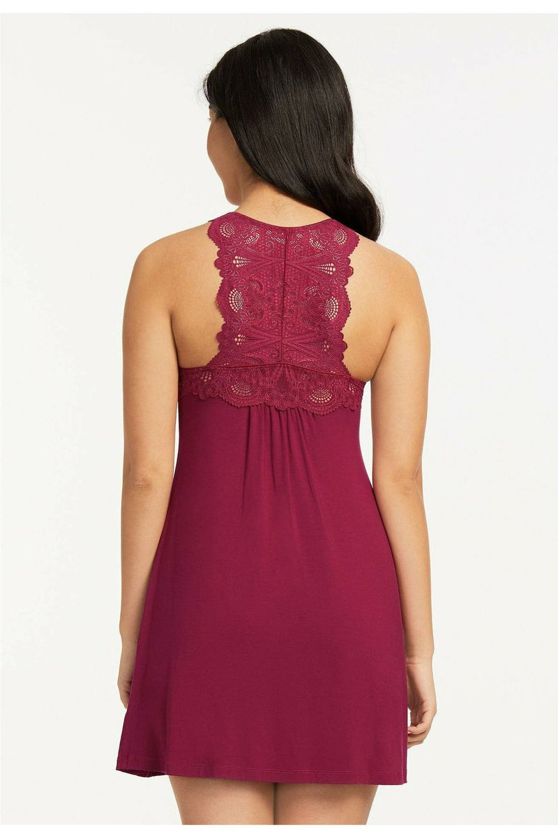 Fleur't Belle Epoque Lace T-Back Chemise - Style 630, back, sangria