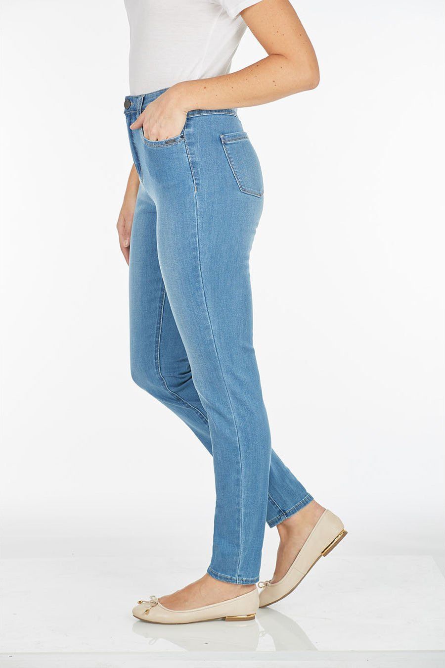 FDJ Petite Suzanne Cool Denim Slim Leg Jean - Style 8705630, side, chambray
