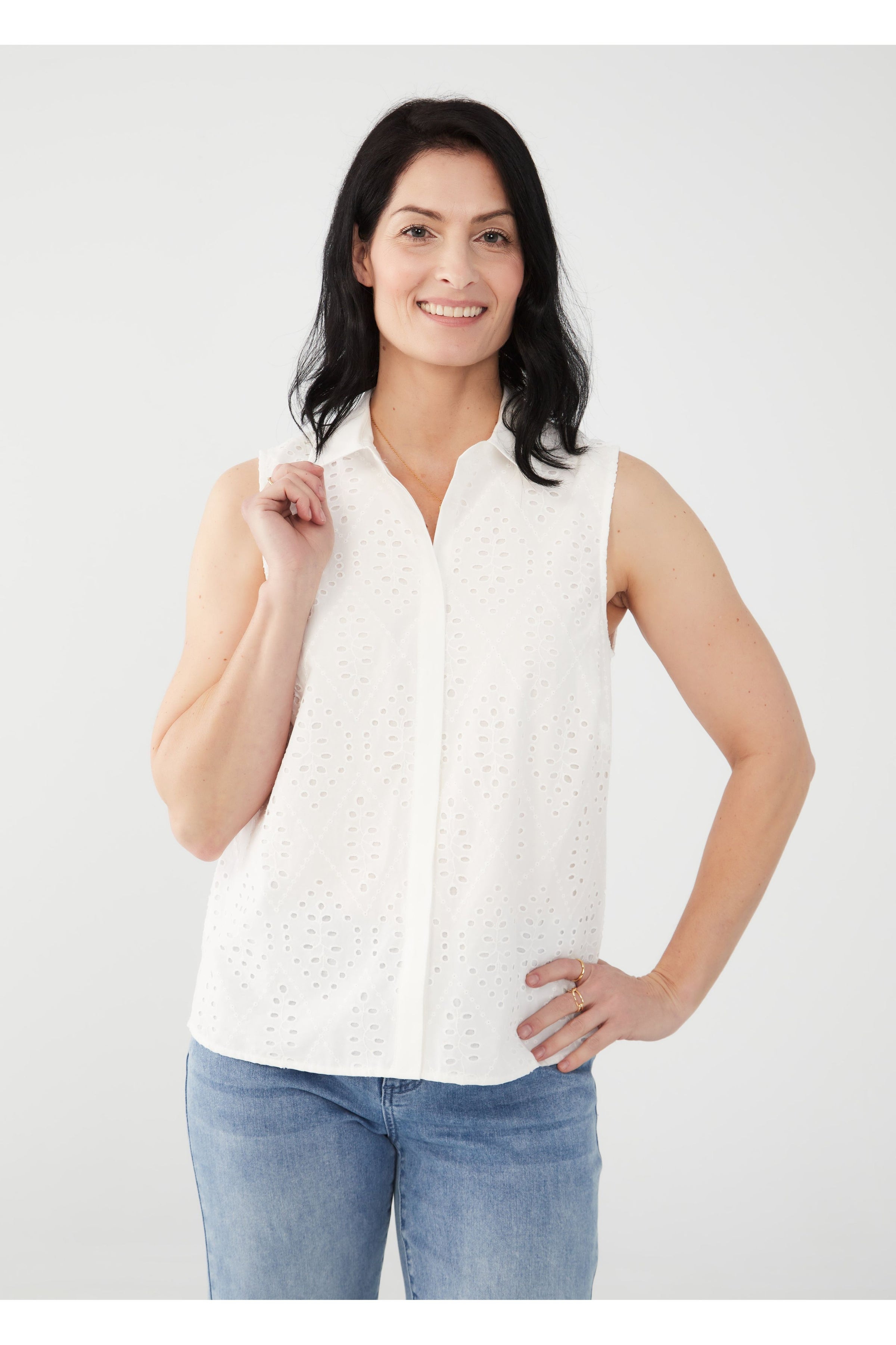 FDJ Sleeveless Cotten Eyelet Blouse - Style 7739741, front