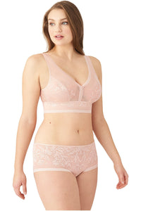 Wacoal Net Effect Soft Cup Bralette - Style 810340, rose, side with panty